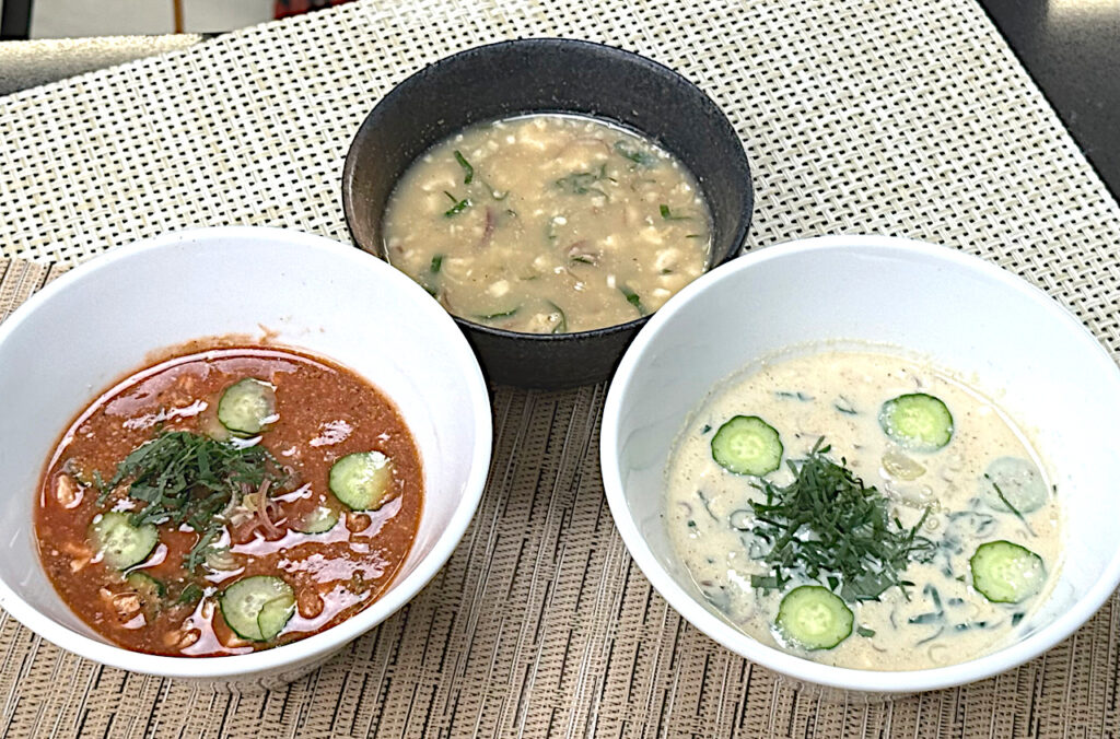 ノーマルの冷や汁、赤と白の冷や汁の3種＠渋谷キッチンスタジオ